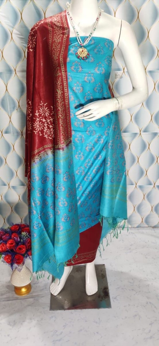 Premium Quality Cotton Silk Block Printed Salwar Suit - Leheriya