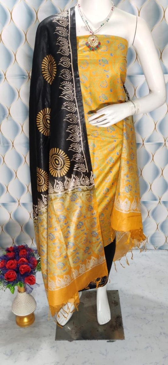 Premium Quality Cotton Silk Block Printed Salwar Suit - Leheriya