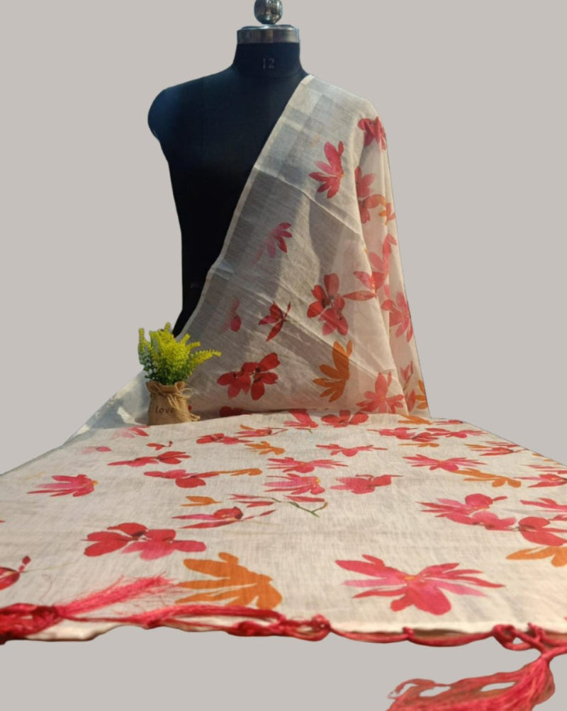 Premium Quality Digital Print Linen Cotton Dupatta - Leheriya