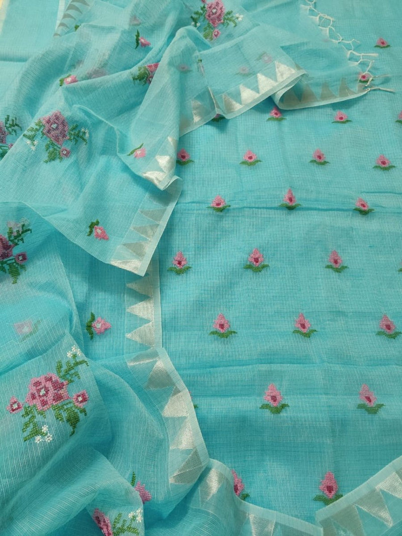 Premium Quality Kota Doria Cotton Cross Stitch Embroidered Salwar Suit - Leheriya