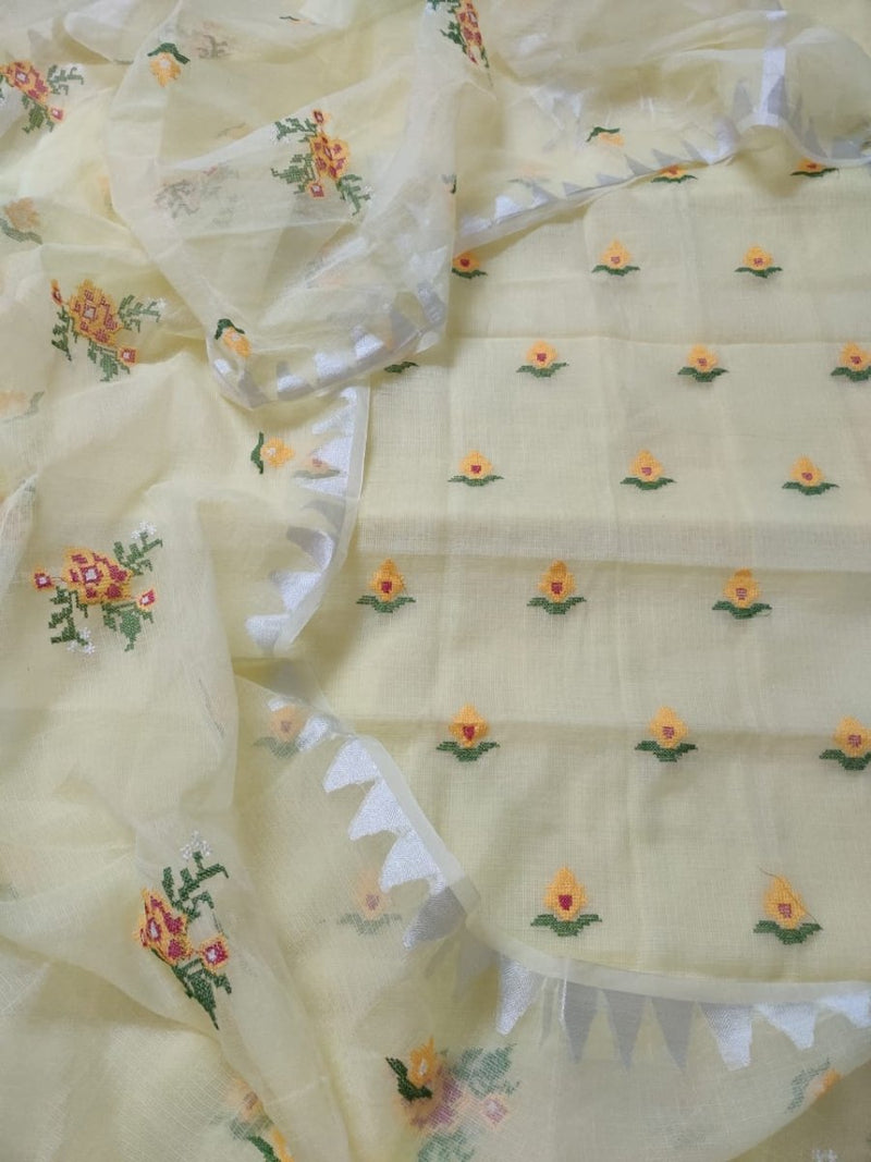 Premium Quality Kota Doria Cotton Cross Stitch Embroidered Salwar Suit - Leheriya