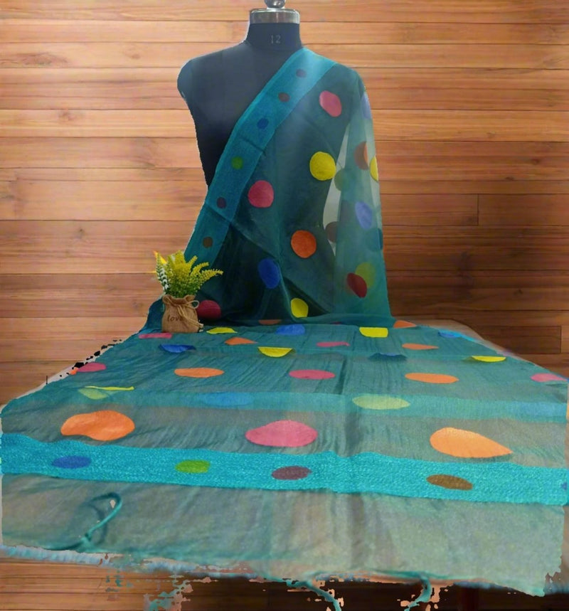 Premium Quality Multi Color Hand Painted Organza Dupatta - Leheriya