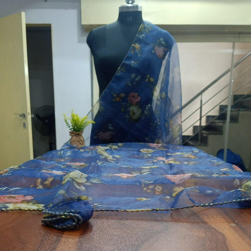 Premium Quality Organza Dupatta Digital Print with Tassels - Leheriya