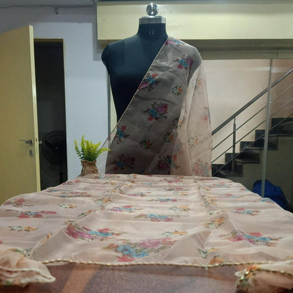 Premium Quality Organza Dupatta Digital Print with Tassels - Leheriya