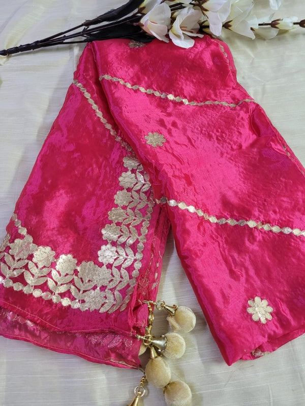 Premium Quality Organza Dupatta with Gotta Patti Work and Tassels - Leheriya