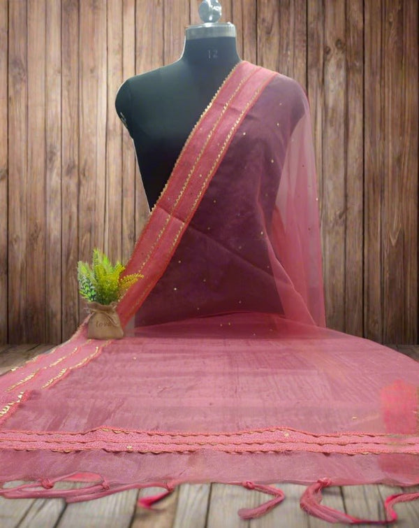 Premium Quality Organza Dupatta with Real Mirror Work - Leheriya