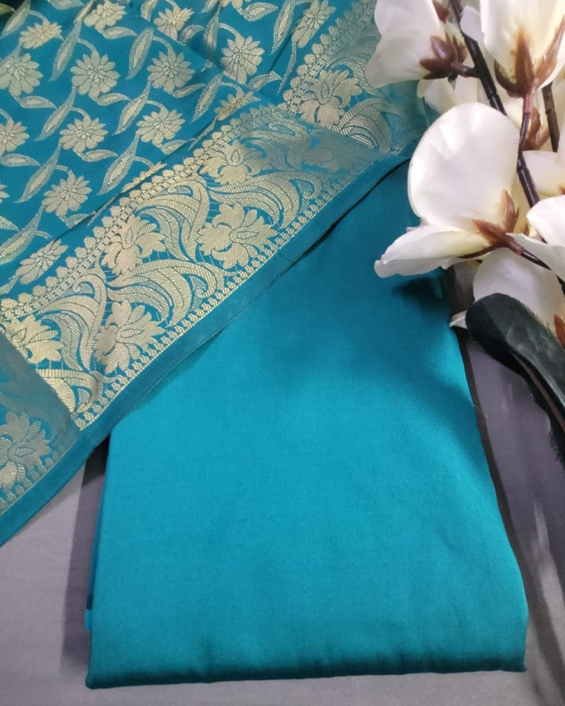 Premium Quality Plain Silk Suit with Banarasi Silk Dupatta - Leheriya