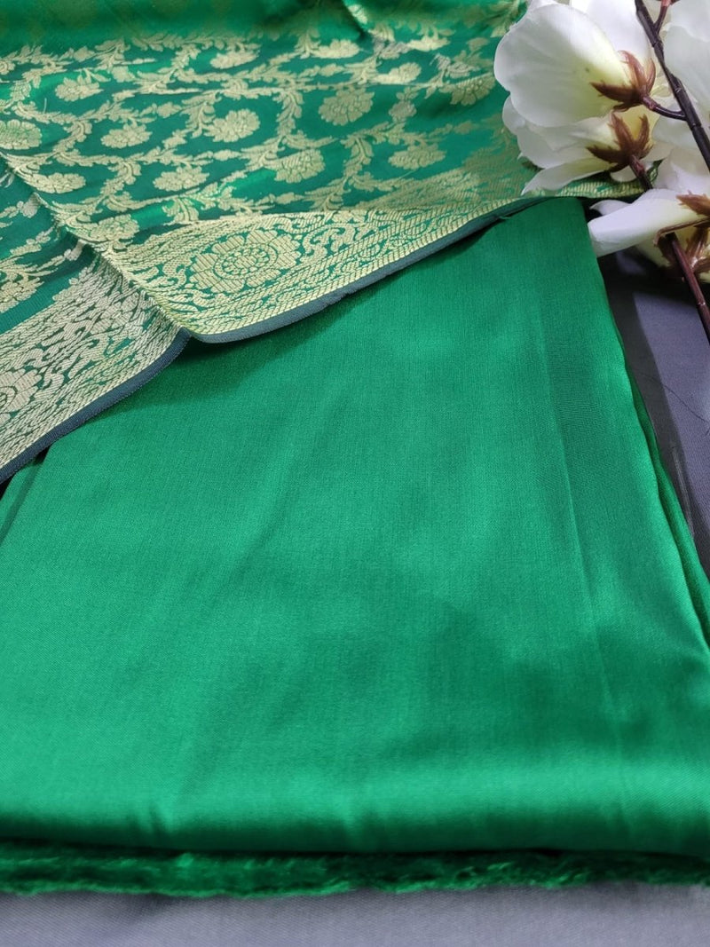 Premium Quality Plain Silk Suit with Banarasi Silk Dupatta - Leheriya