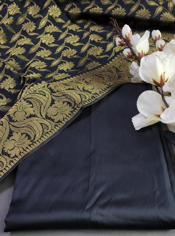 Premium Quality Plain Silk Suit with Banarasi Silk Dupatta - Leheriya