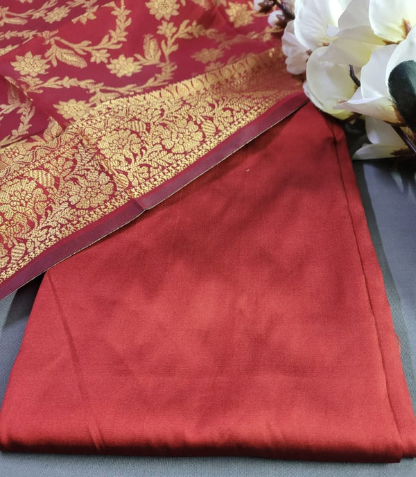 Premium Quality Plain Silk Suit with Banarasi Silk Dupatta - Leheriya