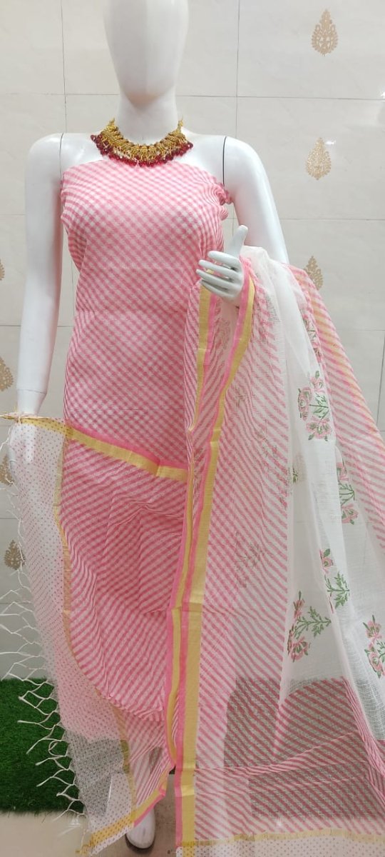 Printed Kota Doria Leheriya Salwar Suit - Leheriya