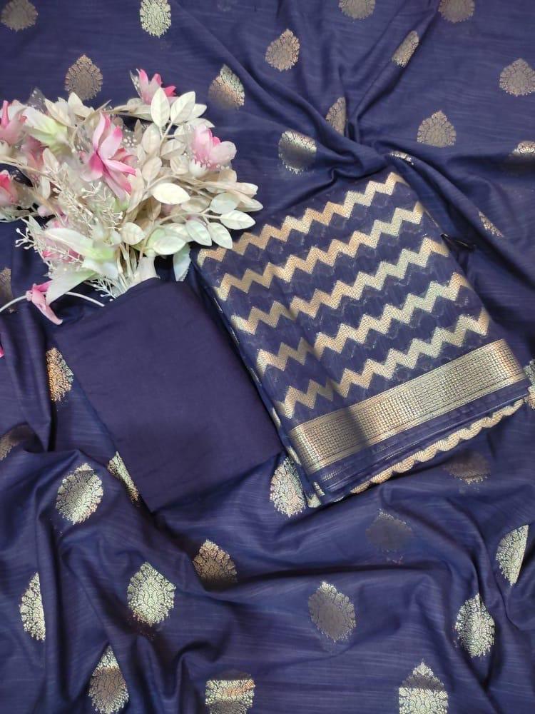 Pure Banarasi Chanderi Silk Unstitched Dress Material - Leheriya