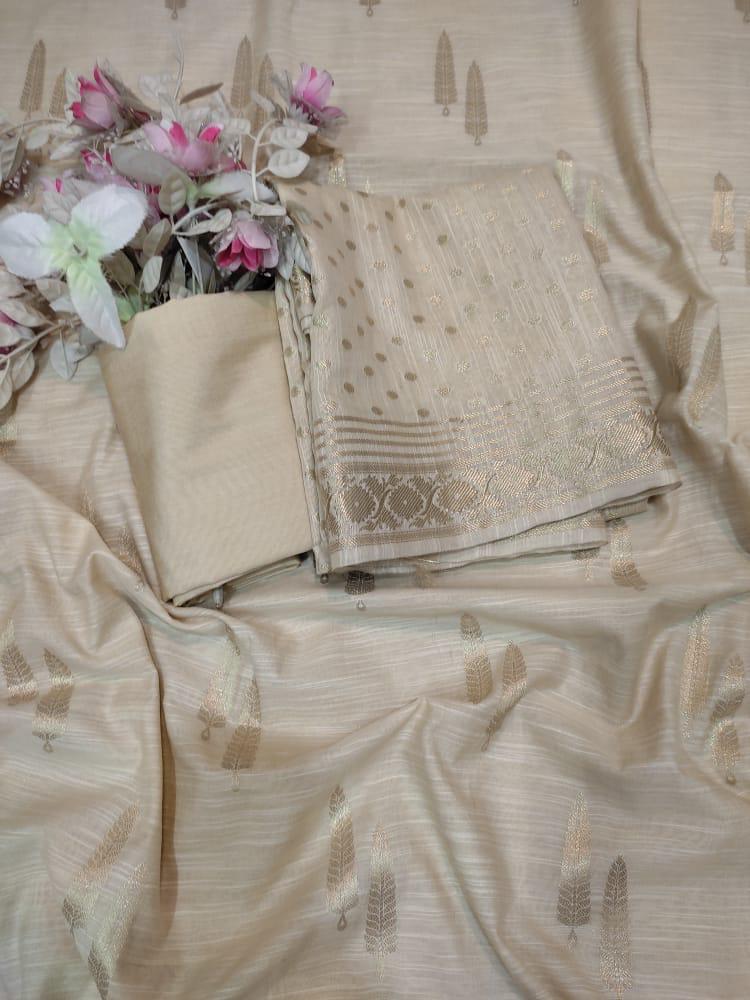 Pure Banarasi Chanderi Silk Unstitched Dress Material - Leheriya