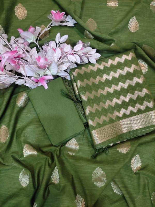 Pure Banarasi Chanderi Silk Unstitched Dress Material - Leheriya