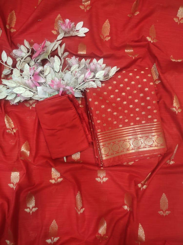 Pure Banarasi Chanderi Silk Unstitched Dress Material - Leheriya