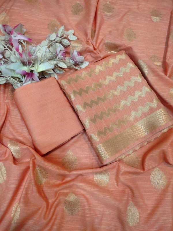 Pure Banarasi Chanderi Silk Unstitched Dress Material - Leheriya