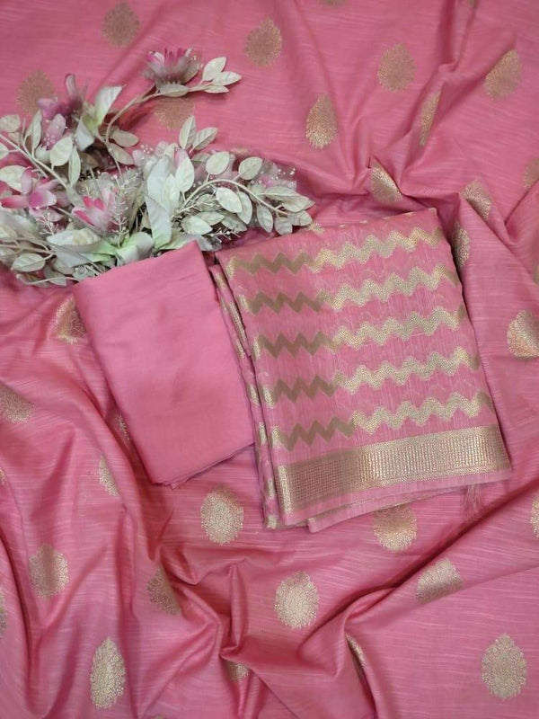 Pure Banarasi Chanderi Silk Unstitched Dress Material - Leheriya