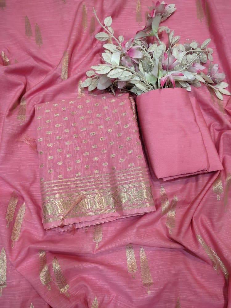 Pure Banarasi Chanderi Silk Unstitched Dress Material - Leheriya