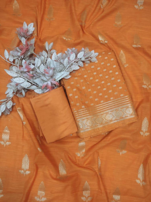 Pure Banarasi Chanderi Silk Unstitched Dress Material - Leheriya