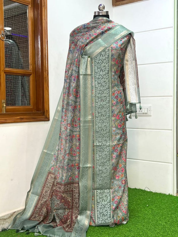 Pure Banarasi Chanderi Silk Unstitched Salwar Suit - Leheriya