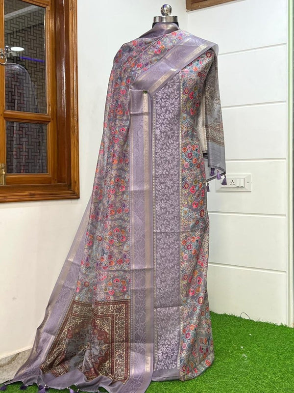 Pure Banarasi Chanderi Silk Unstitched Salwar Suit - Leheriya