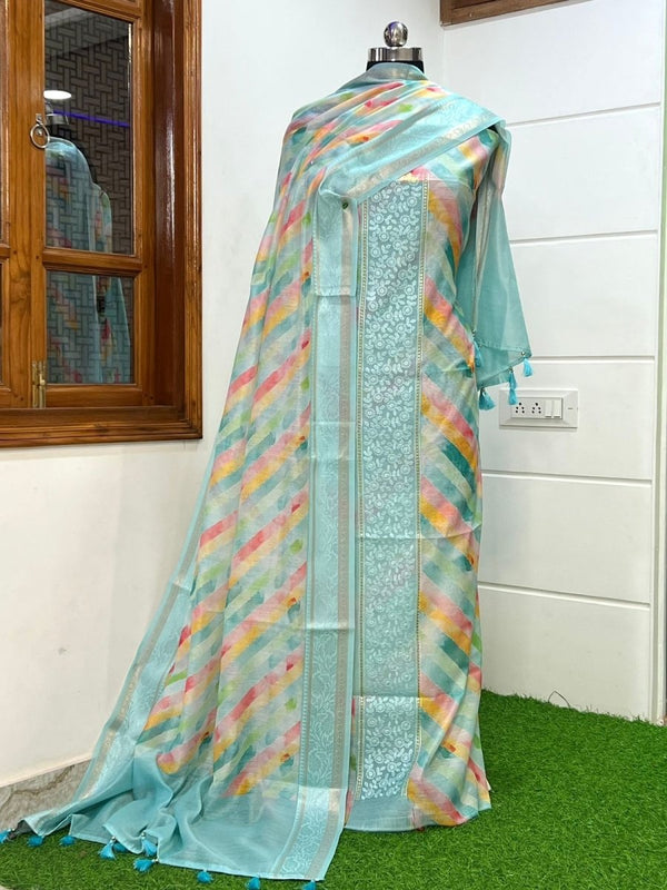 Pure Banarasi Chanderi Silk Unstitched Salwar Suit - Leheriya