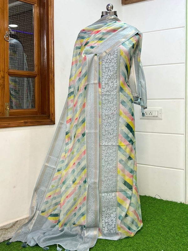 Pure Banarasi Chanderi Silk Unstitched Salwar Suit - Leheriya