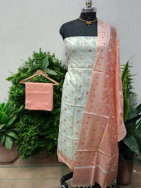 Pure Banarasi Mercerized Cotton Zari Weaved Unstitched Salwar Suit - Leheriya