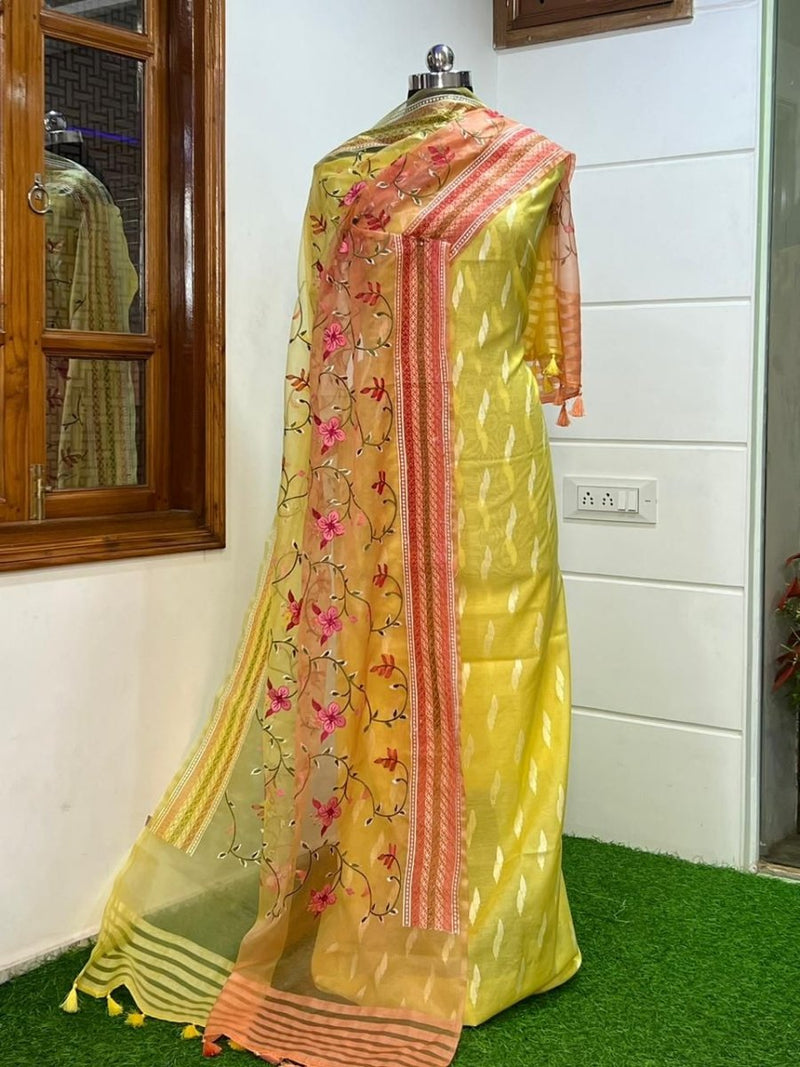 Pure Banarasi Organza Premium Quality Unstitched Salwar Suit - Leheriya