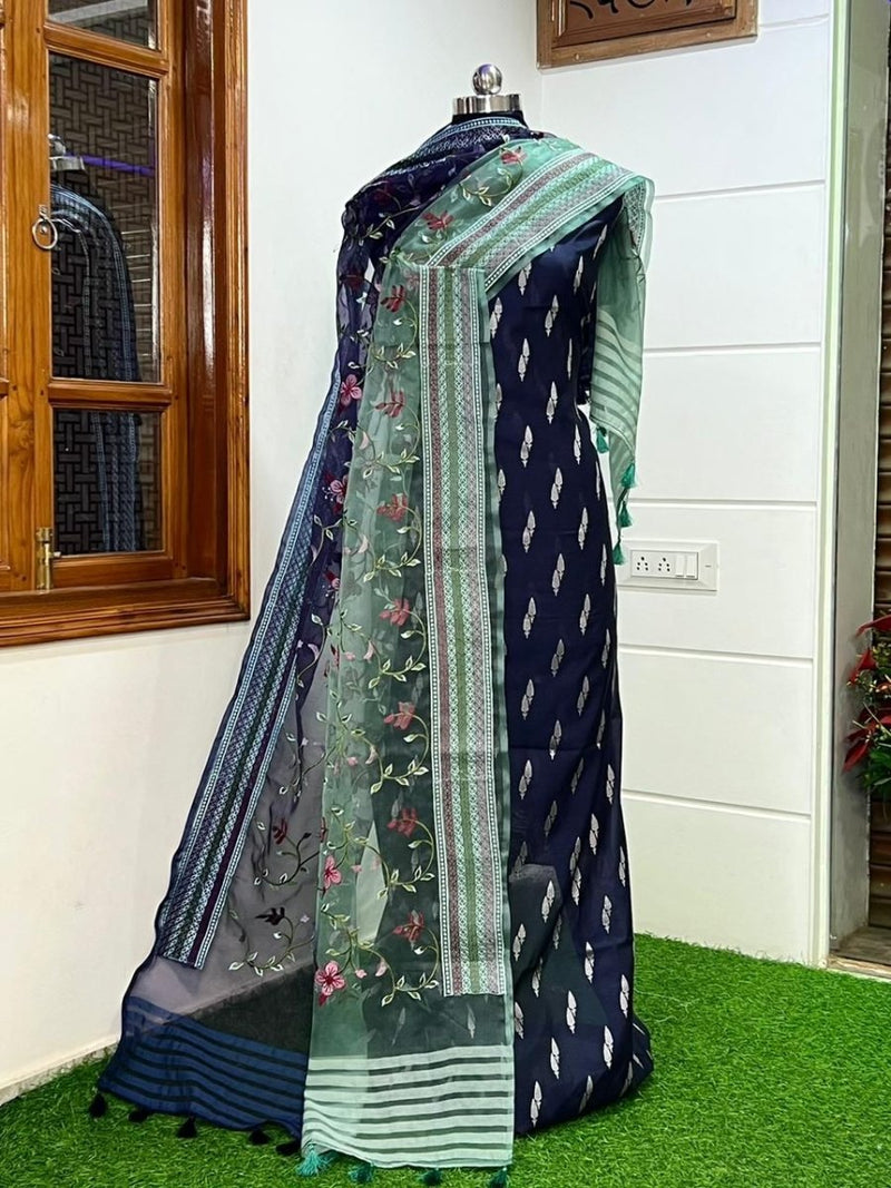 Pure Banarasi Organza Premium Quality Unstitched Salwar Suit - Leheriya