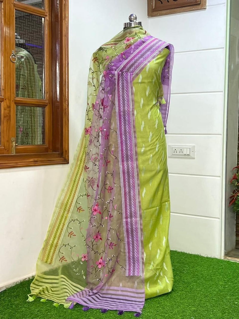 Pure Banarasi Organza Premium Quality Unstitched Salwar Suit - Leheriya