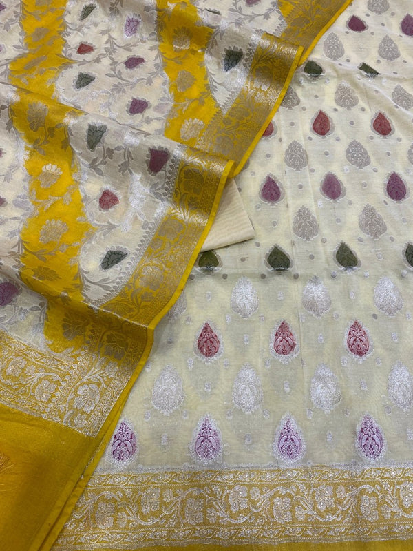 Pure Banarasi Silk Leheriya Exclusive Unstitched Salwar Suit - Leheriya