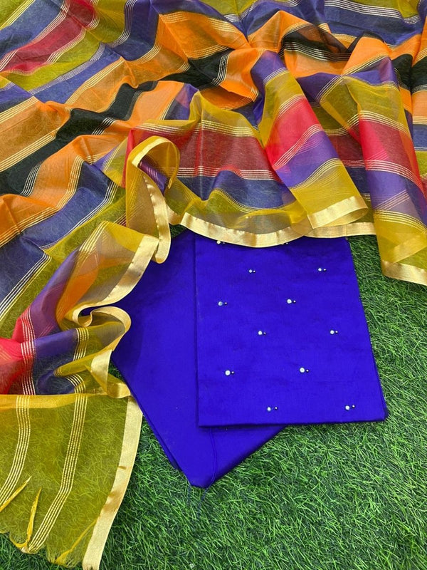 Pure Banarasi Silk Unstitched Suit With Banarasi Dupatta - Leheriya