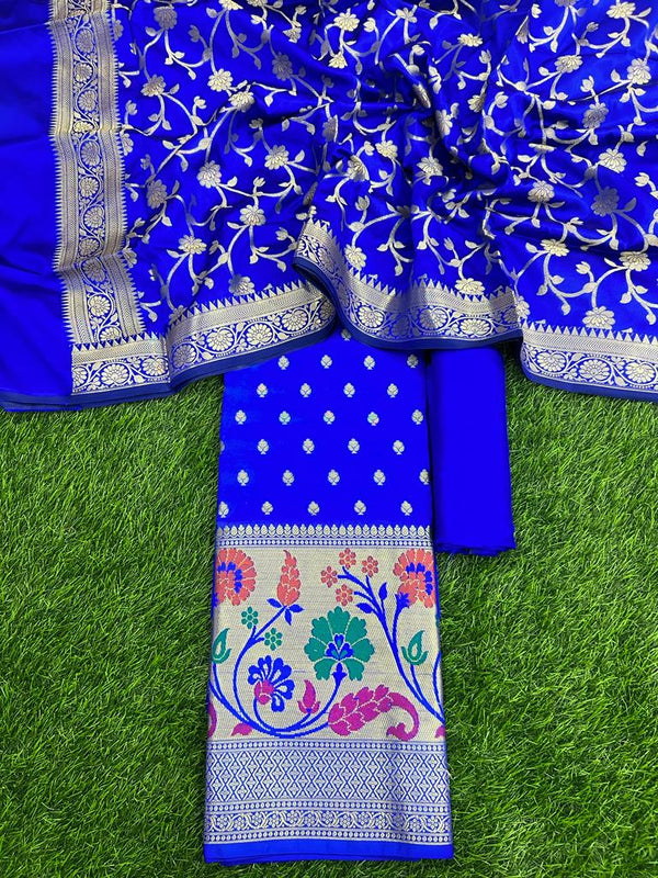 Pure Banarasi Silk Unstitched Suit With Banarasi Dupatta - Leheriya