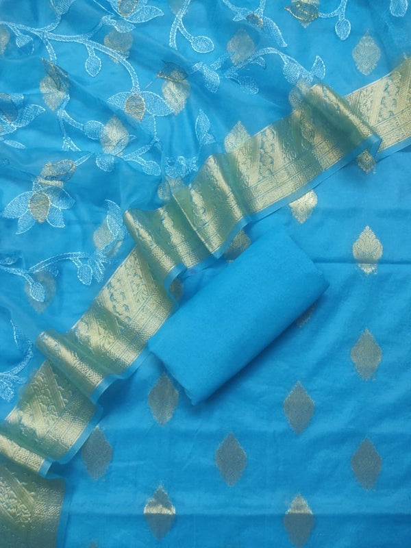 Pure Banarasi Silk Zari Woven Unstitched Suit With Lorex Woven Dupatta - Leheriya