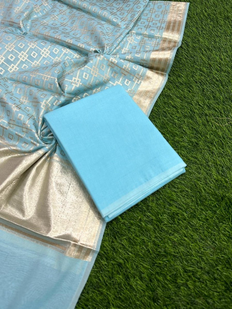 Pure Banarasi Silk Zari Woven Unstitched Suit With Lurex Woven Dupatta - Leheriya