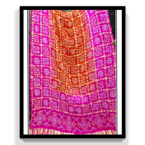 Pure Gaji Silk Bandhani Gharchola Dupatta - Leheriya