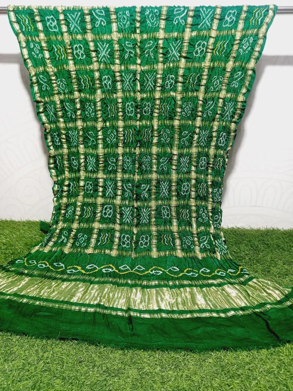 Pure Gaji Silk Bandhani Gharchola Green Color Dupatta - Leheriya