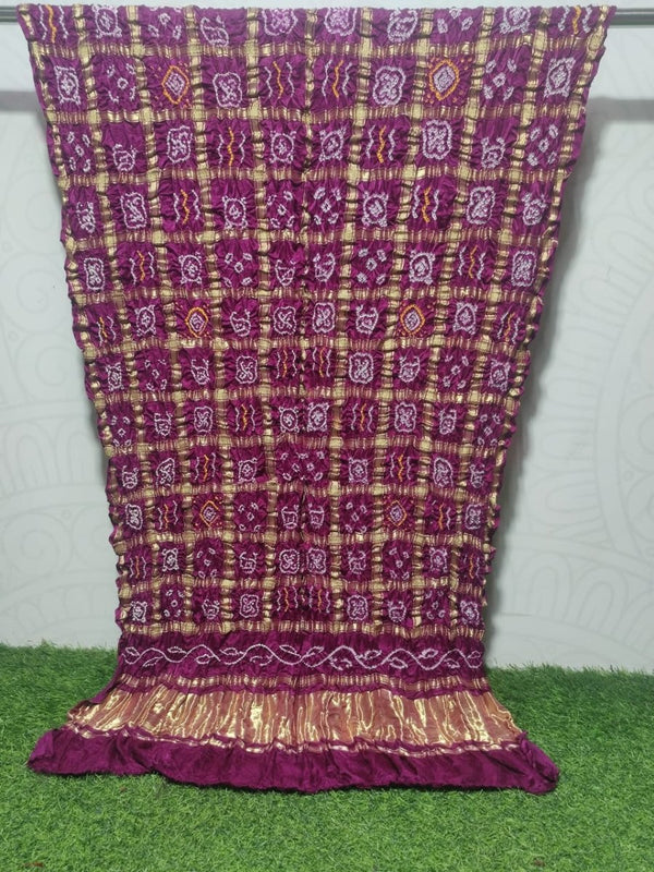 Pure Gaji Silk Bandhani Gharchola Magenta Color Dupatta - Leheriya