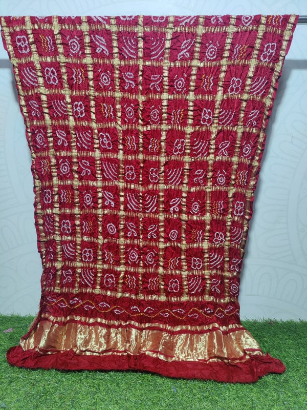 Pure Gaji Silk Bandhani Gharchola Maroon Color Dupatta - Leheriya