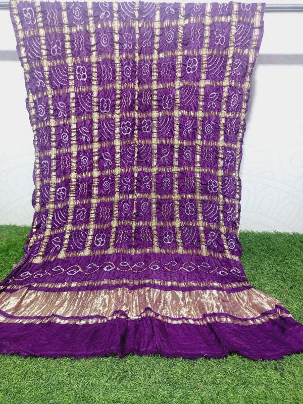 Pure Gaji Silk Bandhani Gharchola Purple Color Dupatta - Leheriya