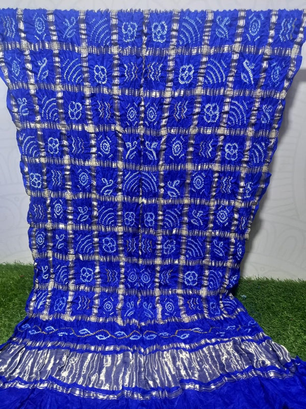 Pure Gaji Silk Bandhani Gharchola Royal Blue Color Dupatta - Leheriya