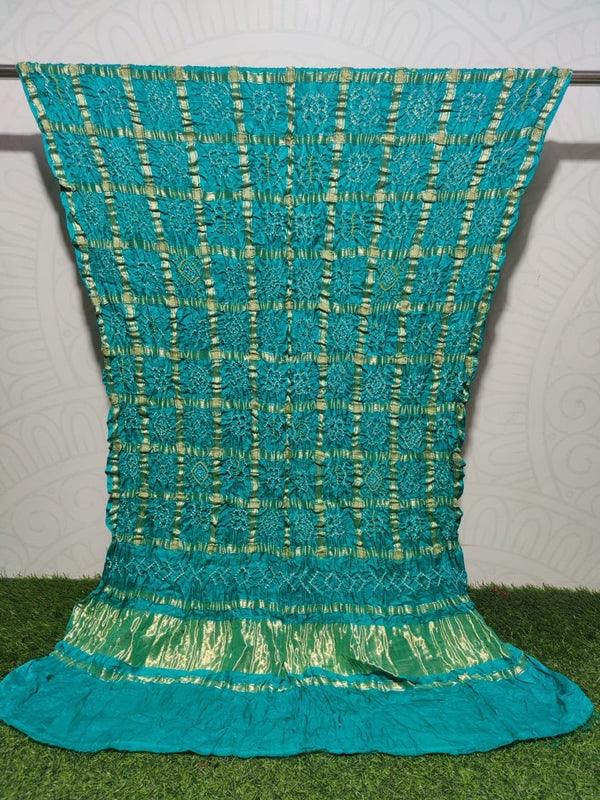 Pure Gaji Silk Bandhani Shaded Gharchola Rama Blue Color Dupatta - Leheriya