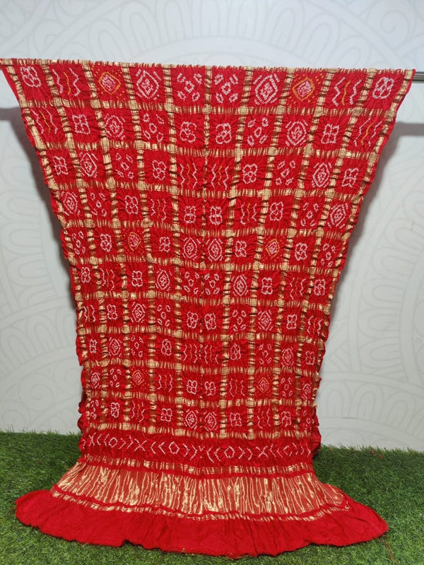 Pure Gaji Silk Bandhani Shaded Gharchola Red Color Dupatta - Leheriya