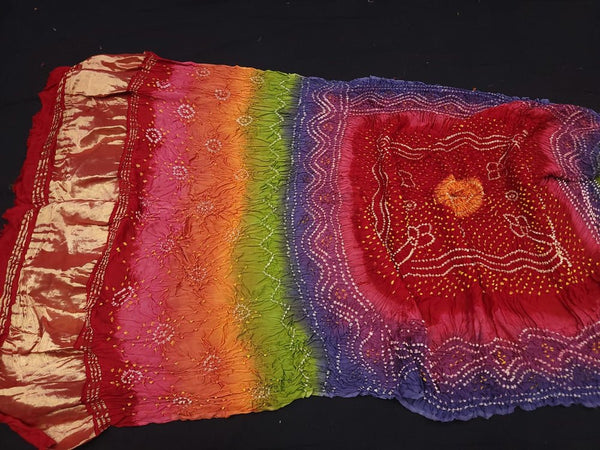 Pure Gaji Silk Chandokhani Multicolor Dupatta - Leheriya