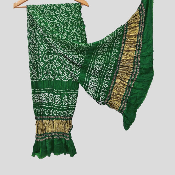 Pure Gaji Silk Dupatta | Dark Green | - Leheriya