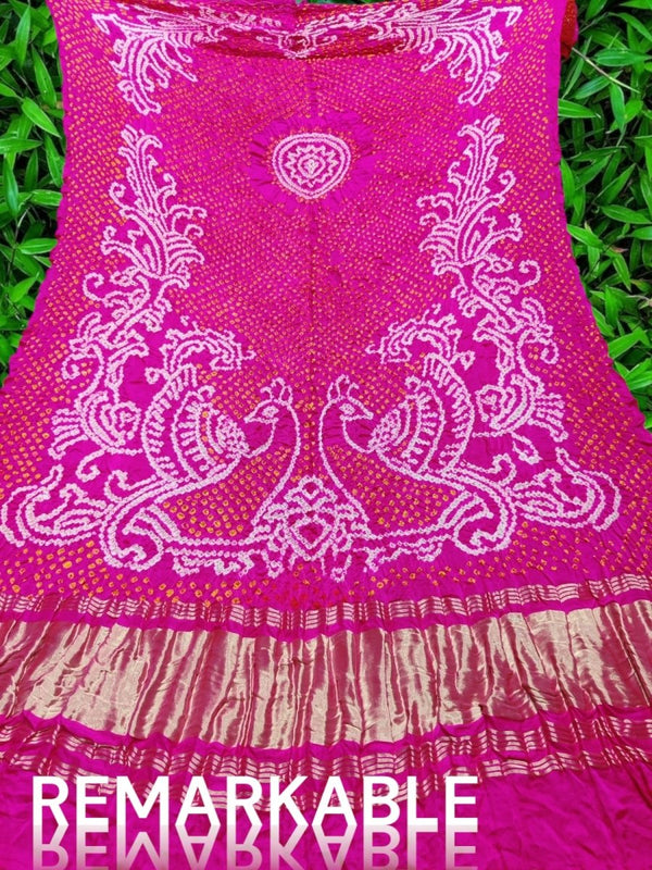 Pure Gaji Silk Dupatta | Pink | - Leheriya