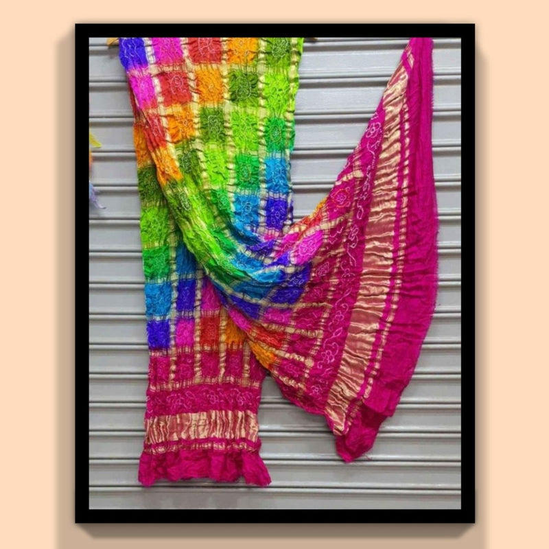 Pure Gaji Silk Multicolor Gharchola Bandhani Dupatta - Leheriya