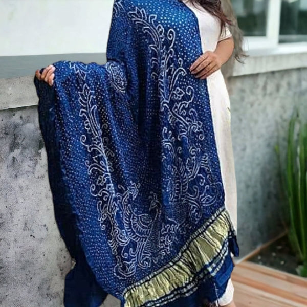 Pure Gaji Silk Peacock Dupatta - Leheriya