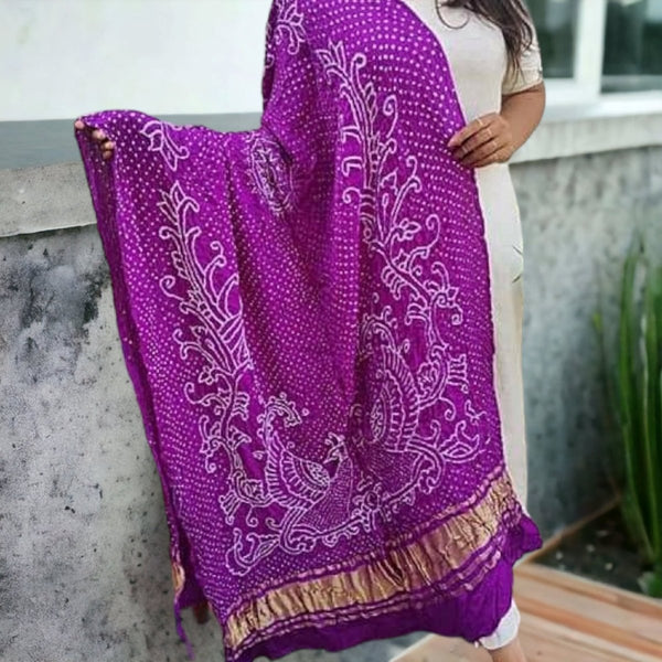 Pure Gaji Silk Peacock Dupatta - Leheriya